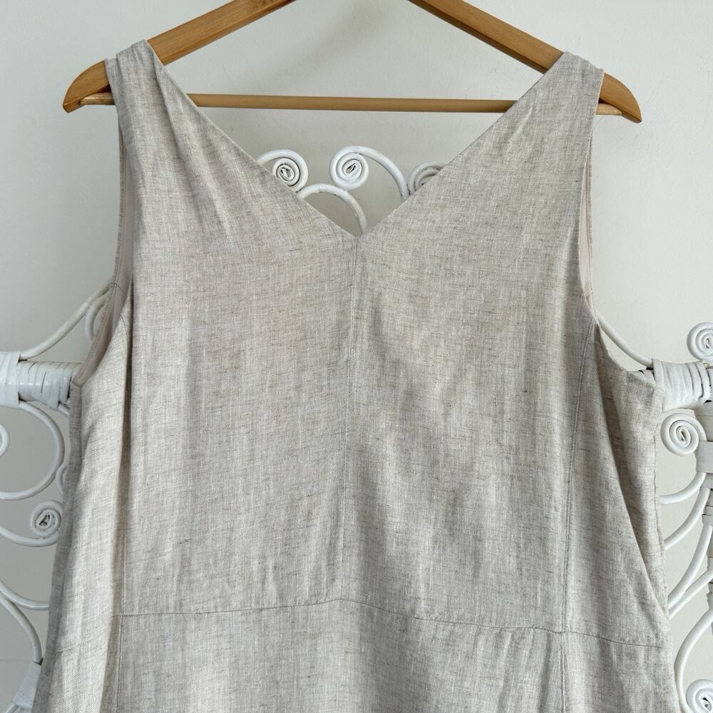 Banana Republic Dress Large Beige Linen Blend Drapey Midi Minimalist Luxury - Picture 7 of 12